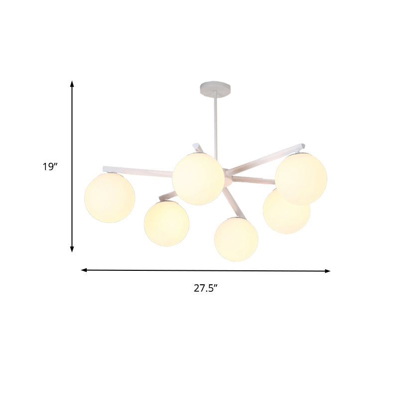 3/6/8 Light Globe Chandelier Traditional White Glass Pendant Light Fixture for Dining Room Clearhalo 'Ceiling Lights' 'Chandeliers' 'Glass shade' 'Glass' Lighting' 206637