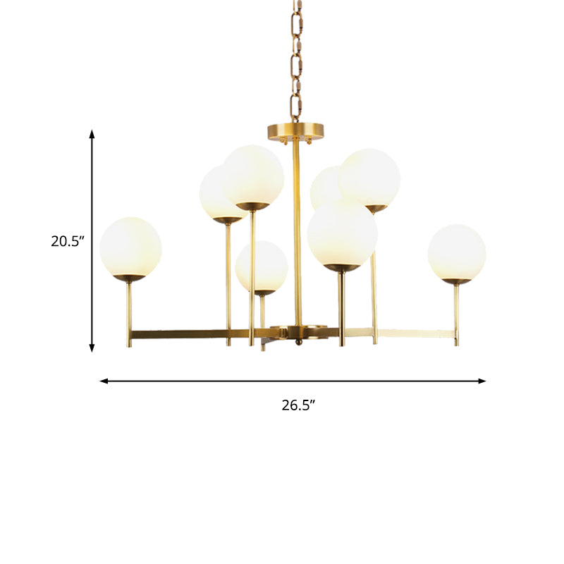 6/8 Bulbs Globe Chandelier Light Traditional Frosted Glass Hanging Ceiling Fixture in Brass Clearhalo 'Ceiling Lights' 'Chandeliers' 'Glass shade' 'Glass' Lighting' 206651