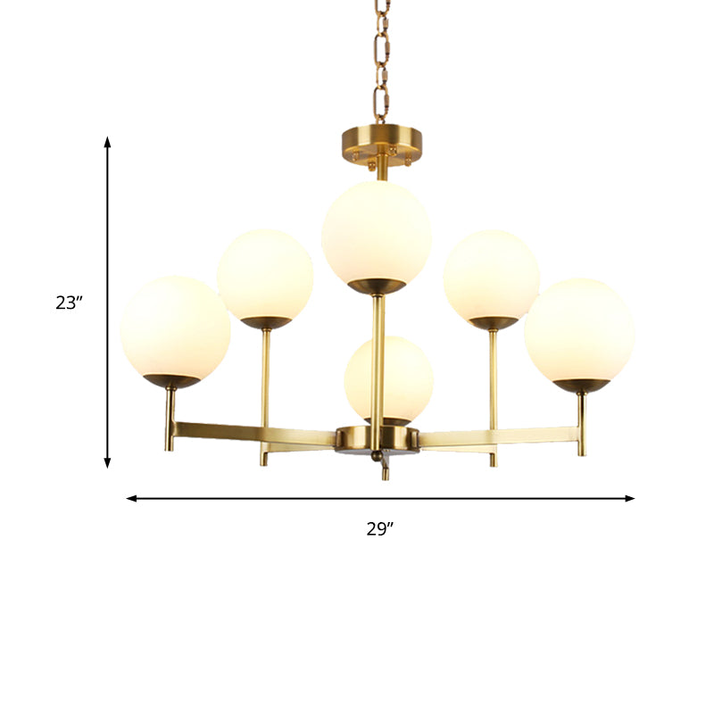 6/8 Bulbs Globe Chandelier Light Traditional Frosted Glass Hanging Ceiling Fixture in Brass Clearhalo 'Ceiling Lights' 'Chandeliers' 'Glass shade' 'Glass' Lighting' 206655