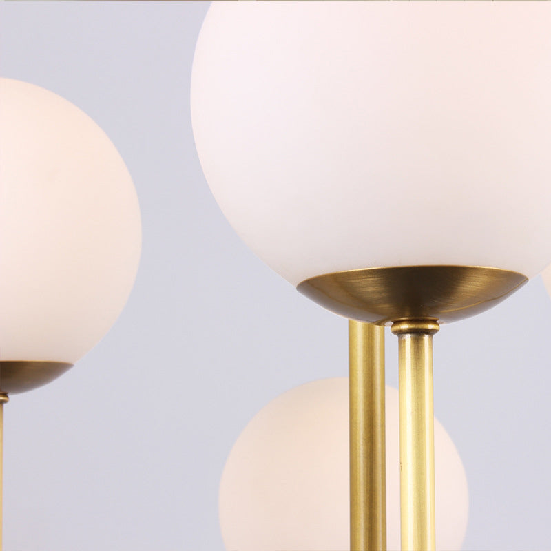 6/8 Bulbs Globe Chandelier Light Traditional Frosted Glass Hanging Ceiling Fixture in Brass Clearhalo 'Ceiling Lights' 'Chandeliers' 'Glass shade' 'Glass' Lighting' 206656