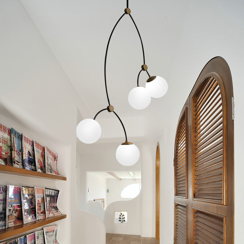 4 Lights Study Room Ceiling Chandelier with White/Clear Glass Global Shade Modern Hanging Ceiling Light Clearhalo 'Ceiling Lights' 'Chandeliers' 'Clear' 'Glass shade' 'Glass' 'Industrial' 'Modern Chandeliers' 'Modern' 'Tiffany' 'Traditional Chandeliers' Lighting' 206664