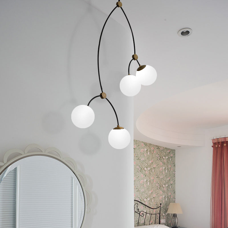 4 Lights Study Room Ceiling Chandelier with White/Clear Glass Global Shade Modern Hanging Ceiling Light Clearhalo 'Ceiling Lights' 'Chandeliers' 'Clear' 'Glass shade' 'Glass' 'Industrial' 'Modern Chandeliers' 'Modern' 'Tiffany' 'Traditional Chandeliers' Lighting' 206666