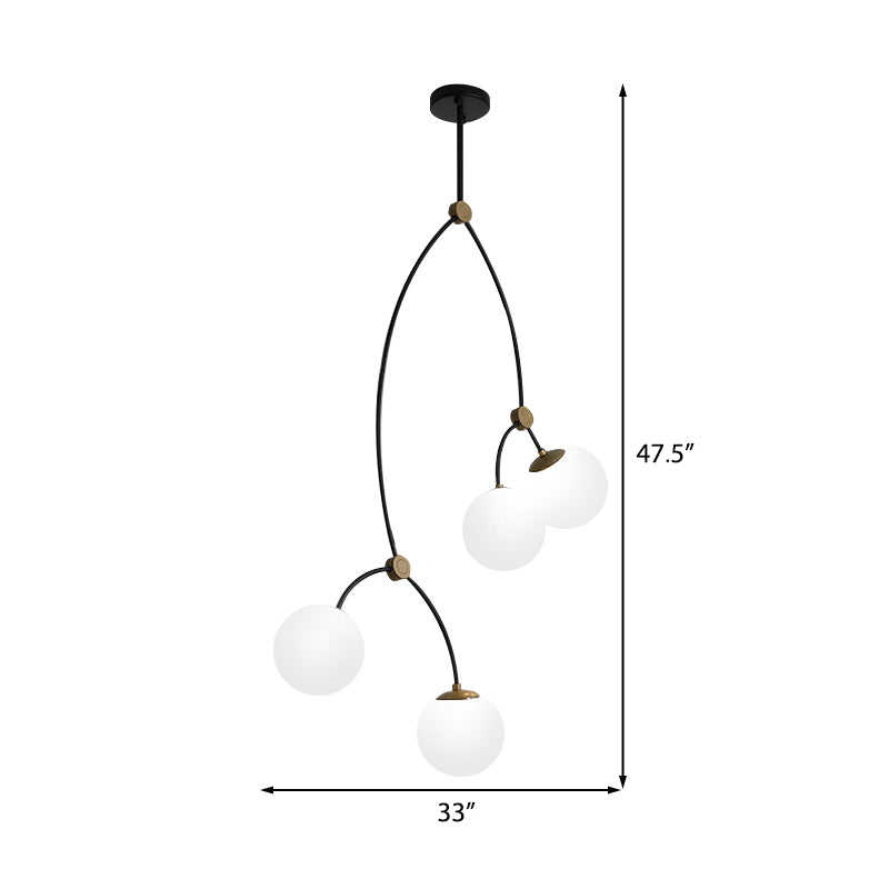 4 Lights Study Room Ceiling Chandelier with White/Clear Glass Global Shade Modern Hanging Ceiling Light Clearhalo 'Ceiling Lights' 'Chandeliers' 'Clear' 'Glass shade' 'Glass' 'Industrial' 'Modern Chandeliers' 'Modern' 'Tiffany' 'Traditional Chandeliers' Lighting' 206668