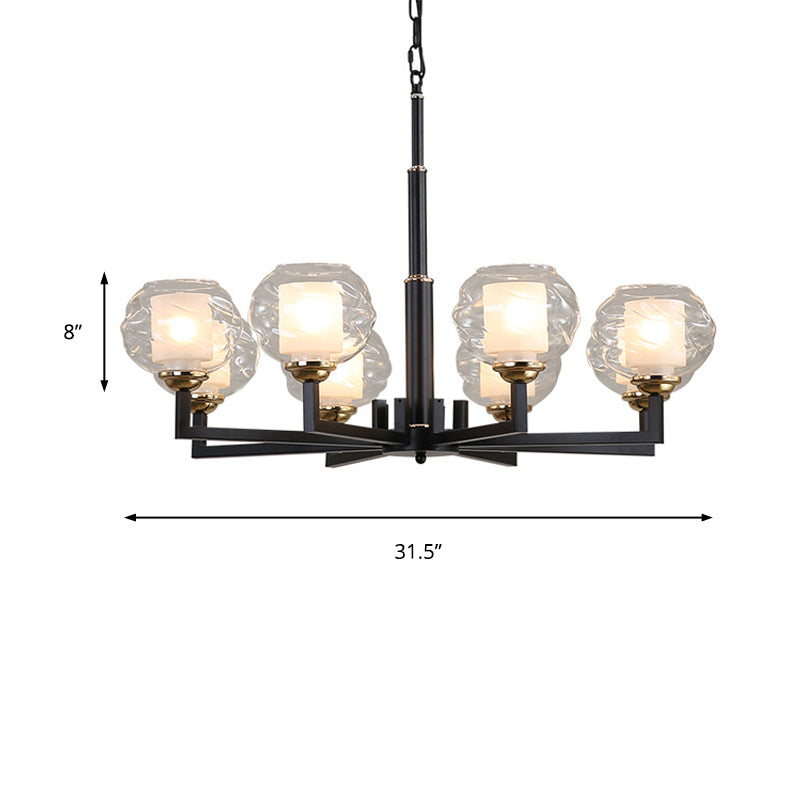 3/6/8 Bulbs Ceiling Lamp Globe Clear Textured Glass Traditional Living Room Chandelier Pendant Light in Black Clearhalo 'Ceiling Lights' 'Chandeliers' 'Glass shade' 'Glass' Lighting' 206682