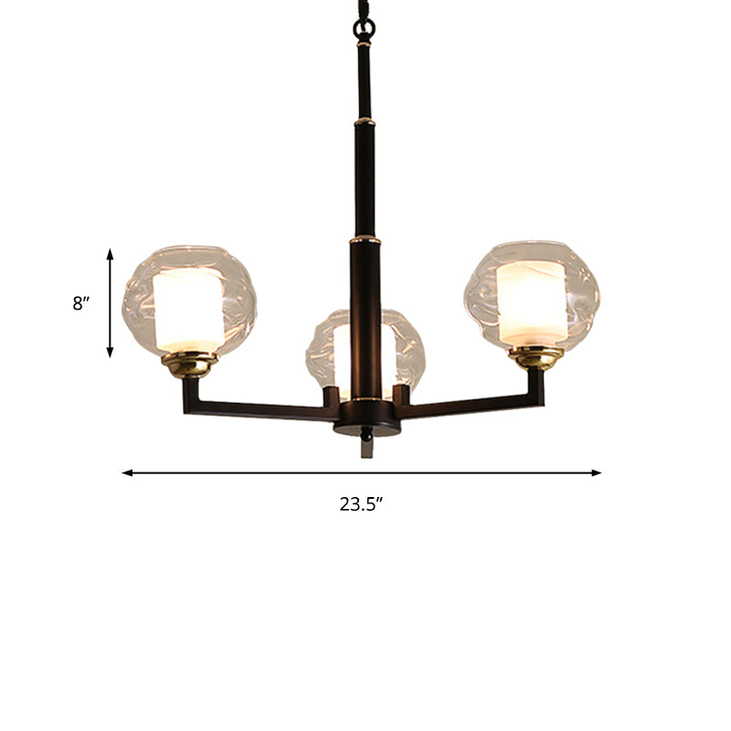 3/6/8 Bulbs Ceiling Lamp Globe Clear Textured Glass Traditional Living Room Chandelier Pendant Light in Black Clearhalo 'Ceiling Lights' 'Chandeliers' 'Glass shade' 'Glass' Lighting' 206687
