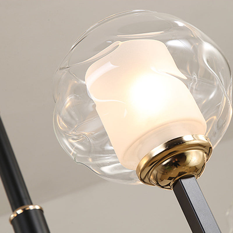 3/6/8 Bulbs Ceiling Lamp Globe Clear Textured Glass Traditional Living Room Chandelier Pendant Light in Black Clearhalo 'Ceiling Lights' 'Chandeliers' 'Glass shade' 'Glass' Lighting' 206688