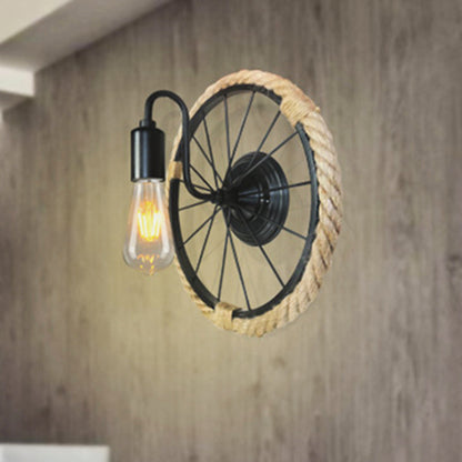1 Light Open Bulb Sconce Lamp Industrial Black Rope Wall Mounted Light with Wheel Shape Black Clearhalo 'Industrial wall lights' 'Industrial' 'Middle century wall lights' 'Tiffany' 'Wall Lamps & Sconces' 'Wall Lights' Lighting' 206692