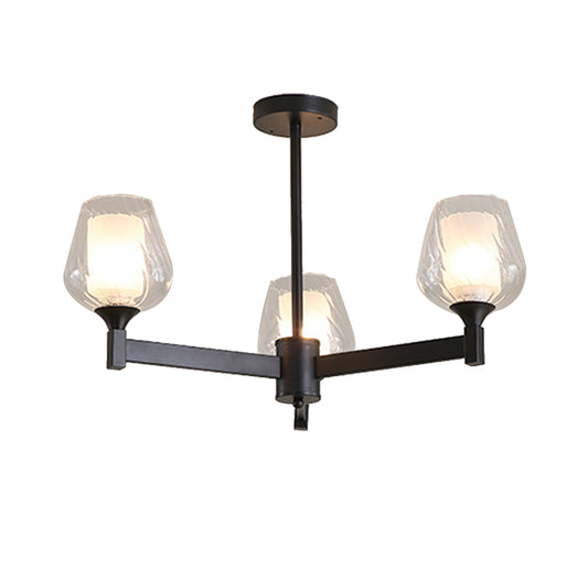 3/6/8 Lights Chandelier Light Cylinder Clear Textured Glass Traditional Dining Room Ceiling Lamp in Black Clearhalo 'Ceiling Lights' 'Chandeliers' 'Glass shade' 'Glass' Lighting' 206707