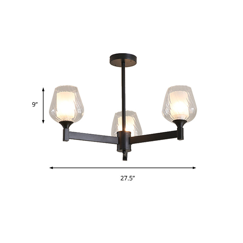 3/6/8 Lights Chandelier Light Cylinder Clear Textured Glass Traditional Dining Room Ceiling Lamp in Black Clearhalo 'Ceiling Lights' 'Chandeliers' 'Glass shade' 'Glass' Lighting' 206708