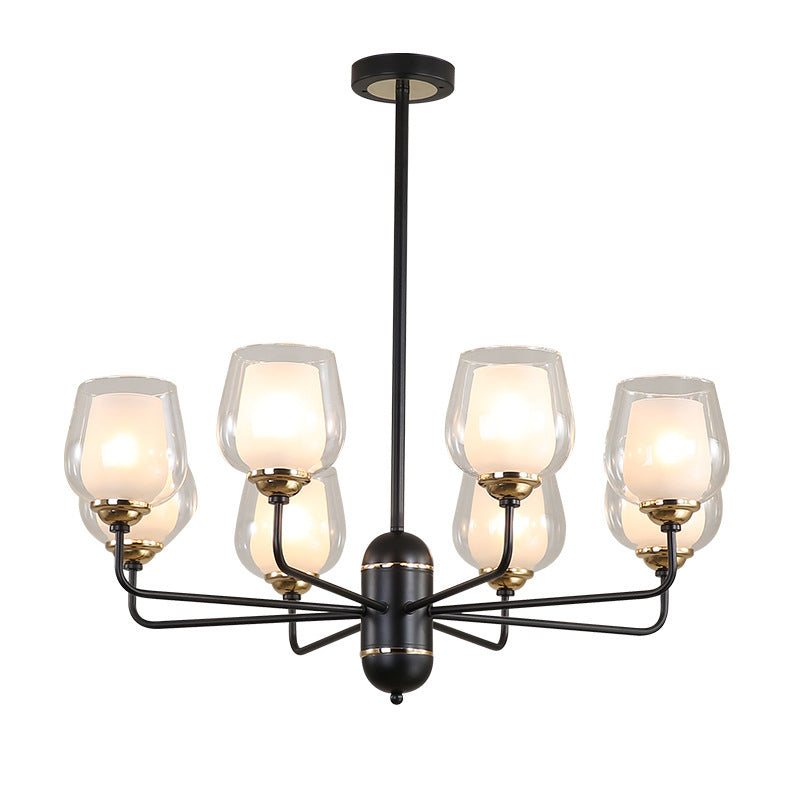 3/6/8 Lights Clear Glass Hanging Chandelier Traditional Black Cup Shape Living Room Pendant Light Fixture Clearhalo 'Ceiling Lights' 'Chandeliers' 'Glass shade' 'Glass' Lighting' 206715