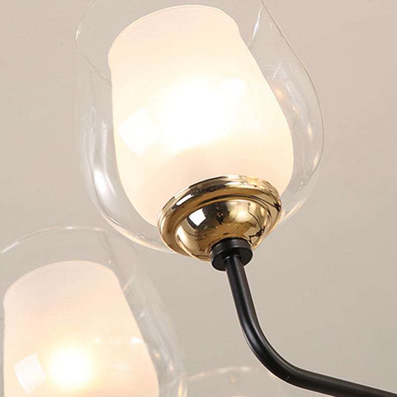3/6/8 Lights Clear Glass Hanging Chandelier Traditional Black Cup Shape Living Room Pendant Light Fixture Clearhalo 'Ceiling Lights' 'Chandeliers' 'Glass shade' 'Glass' Lighting' 206717