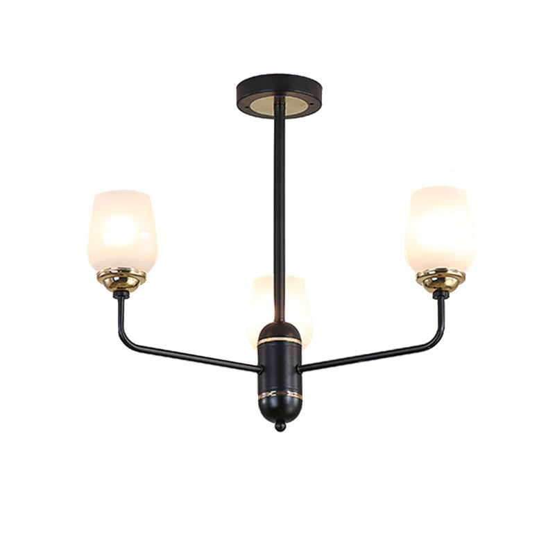 3/6/8 Lights Clear Glass Hanging Chandelier Traditional Black Cup Shape Living Room Pendant Light Fixture Clearhalo 'Ceiling Lights' 'Chandeliers' 'Glass shade' 'Glass' Lighting' 206720
