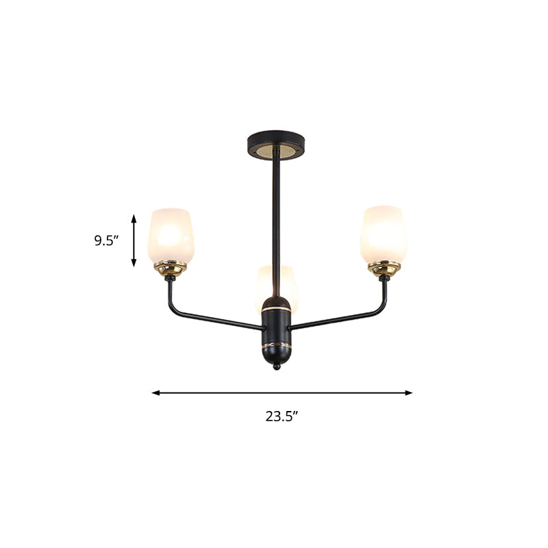 3/6/8 Lights Clear Glass Hanging Chandelier Traditional Black Cup Shape Living Room Pendant Light Fixture Clearhalo 'Ceiling Lights' 'Chandeliers' 'Glass shade' 'Glass' Lighting' 206721