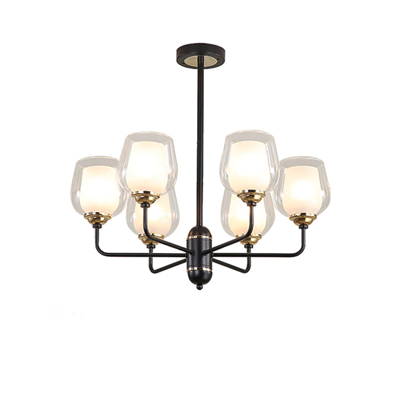 3/6/8 Lights Clear Glass Hanging Chandelier Traditional Black Cup Shape Living Room Pendant Light Fixture Clearhalo 'Ceiling Lights' 'Chandeliers' 'Glass shade' 'Glass' Lighting' 206724