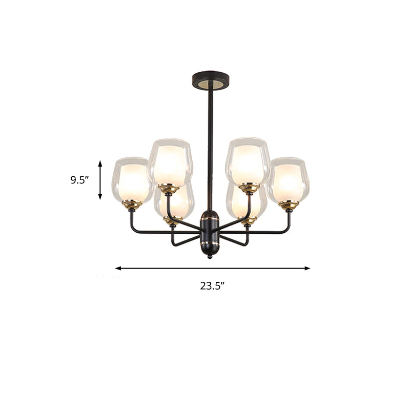 3/6/8 Lights Clear Glass Hanging Chandelier Traditional Black Cup Shape Living Room Pendant Light Fixture Clearhalo 'Ceiling Lights' 'Chandeliers' 'Glass shade' 'Glass' Lighting' 206725