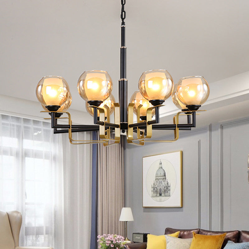 3/6/8 Lights Amber Glass Pendant Chandelier Traditional Black Bubble Bedroom Hanging Ceiling Fixture Clearhalo 'Ceiling Lights' 'Chandeliers' 'Glass shade' 'Glass' Lighting' 206749