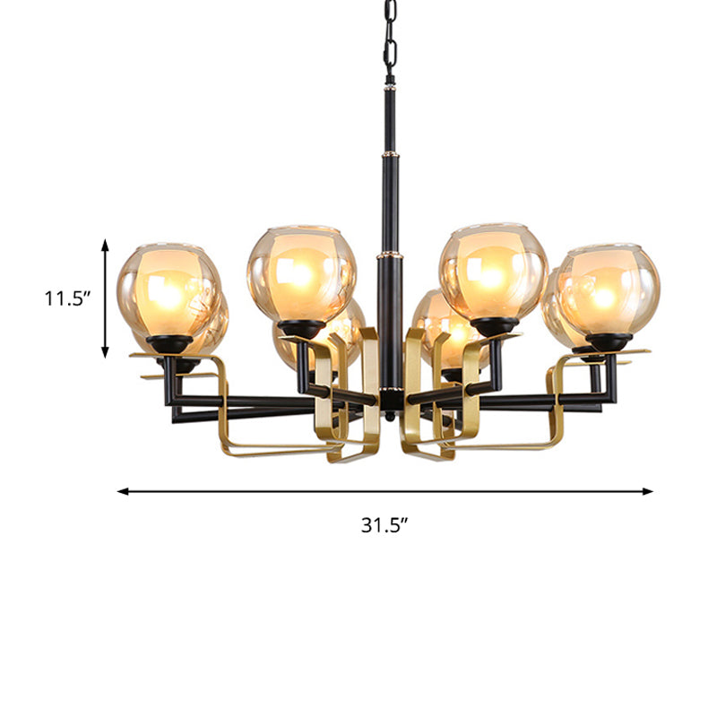 3/6/8 Lights Amber Glass Pendant Chandelier Traditional Black Bubble Bedroom Hanging Ceiling Fixture Clearhalo 'Ceiling Lights' 'Chandeliers' 'Glass shade' 'Glass' Lighting' 206751