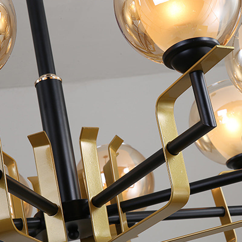 3/6/8 Lights Amber Glass Pendant Chandelier Traditional Black Bubble Bedroom Hanging Ceiling Fixture Clearhalo 'Ceiling Lights' 'Chandeliers' 'Glass shade' 'Glass' Lighting' 206752