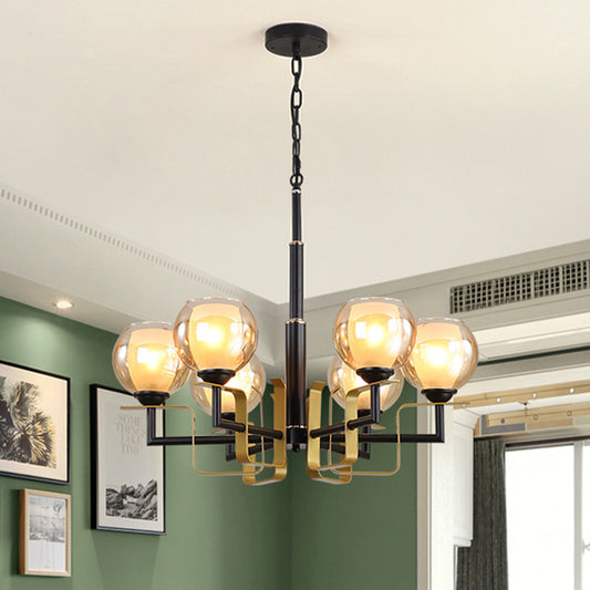3/6/8 Lights Amber Glass Pendant Chandelier Traditional Black Bubble Bedroom Hanging Ceiling Fixture 6 Black Clearhalo 'Ceiling Lights' 'Chandeliers' 'Glass shade' 'Glass' Lighting' 206757