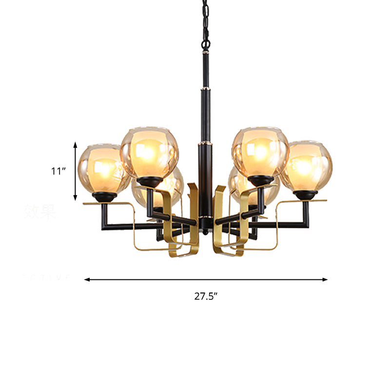 3/6/8 Lights Amber Glass Pendant Chandelier Traditional Black Bubble Bedroom Hanging Ceiling Fixture Clearhalo 'Ceiling Lights' 'Chandeliers' 'Glass shade' 'Glass' Lighting' 206759