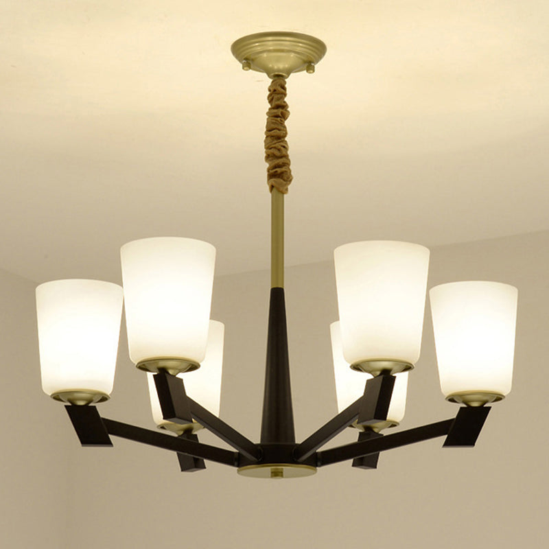 Cone Frosted Glass Light Chandelier Traditional 6/8/12 Lights Living Room Pendant Lighting in Black 6 White Clearhalo 'Ceiling Lights' 'Chandeliers' 'Glass shade' 'Glass' Lighting' 206776