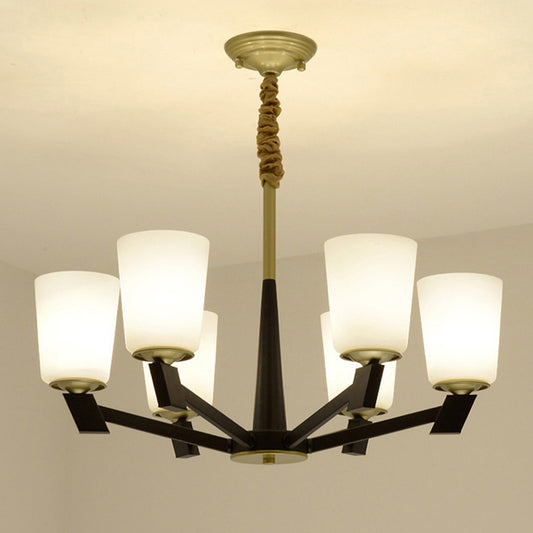 Cone Frosted Glass Light Chandelier Traditional 6/8/12 Lights Living Room Pendant Lighting in Black 6 White Clearhalo 'Ceiling Lights' 'Chandeliers' 'Glass shade' 'Glass' Lighting' 206776