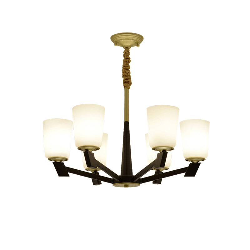 Cone Frosted Glass Light Chandelier Traditional 6/8/12 Lights Living Room Pendant Lighting in Black Clearhalo 'Ceiling Lights' 'Chandeliers' 'Glass shade' 'Glass' Lighting' 206777