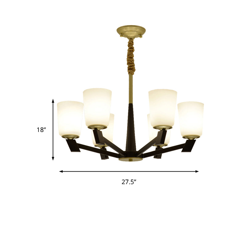 Cone Frosted Glass Light Chandelier Traditional 6/8/12 Lights Living Room Pendant Lighting in Black Clearhalo 'Ceiling Lights' 'Chandeliers' 'Glass shade' 'Glass' Lighting' 206778