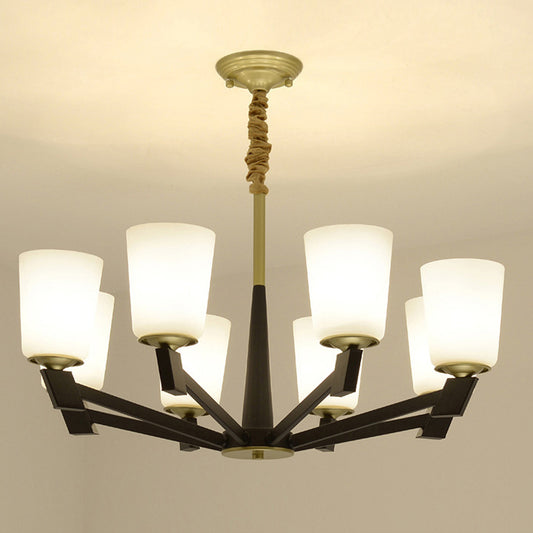 Cone Frosted Glass Light Chandelier Traditional 6/8/12 Lights Living Room Pendant Lighting in Black 8 White Clearhalo 'Ceiling Lights' 'Chandeliers' 'Glass shade' 'Glass' Lighting' 206783