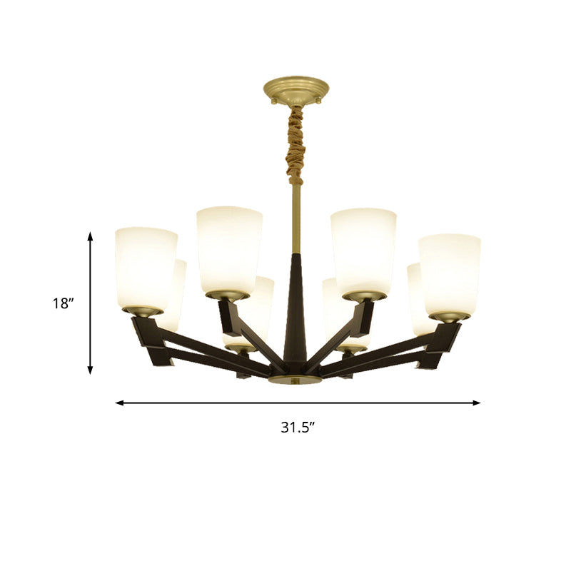 Cone Frosted Glass Light Chandelier Traditional 6/8/12 Lights Living Room Pendant Lighting in Black Clearhalo 'Ceiling Lights' 'Chandeliers' 'Glass shade' 'Glass' Lighting' 206785