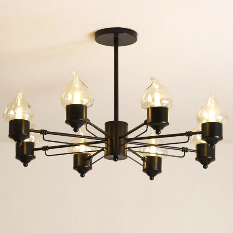 Candle Clear Glass Chandelier Lighting Traditional 3/6/8 Lights Living Room Pendant Lighting in Black 8 Black Clearhalo 'Ceiling Lights' 'Chandeliers' 'Glass shade' 'Glass' Lighting' 206792