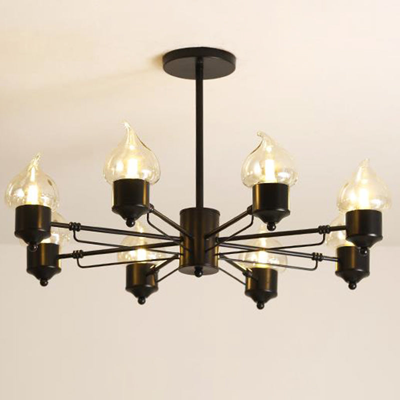 Candle Clear Glass Chandelier Lighting Traditional 3/6/8 Lights Living Room Pendant Lighting in Black 8 Black Clearhalo 'Ceiling Lights' 'Chandeliers' 'Glass shade' 'Glass' Lighting' 206792