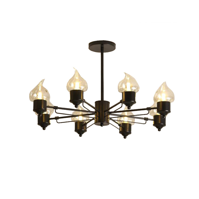 Candle Clear Glass Chandelier Lighting Traditional 3/6/8 Lights Living Room Pendant Lighting in Black Clearhalo 'Ceiling Lights' 'Chandeliers' 'Glass shade' 'Glass' Lighting' 206793