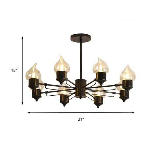 Candle Clear Glass Chandelier Lighting Traditional 3/6/8 Lights Living Room Pendant Lighting in Black Clearhalo 'Ceiling Lights' 'Chandeliers' 'Glass shade' 'Glass' Lighting' 206794