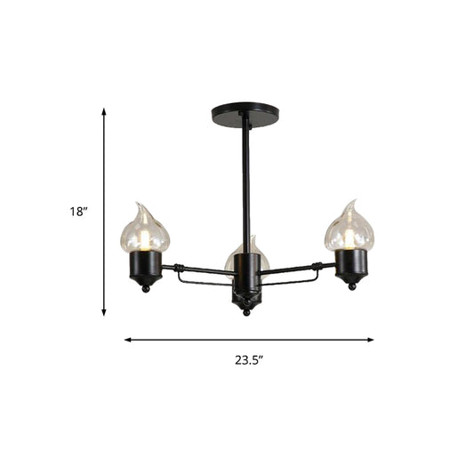 Candle Clear Glass Chandelier Lighting Traditional 3/6/8 Lights Living Room Pendant Lighting in Black Clearhalo 'Ceiling Lights' 'Chandeliers' 'Glass shade' 'Glass' Lighting' 206798