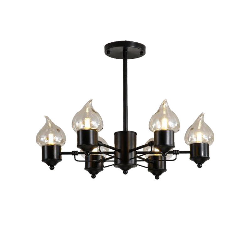 Candle Clear Glass Chandelier Lighting Traditional 3/6/8 Lights Living Room Pendant Lighting in Black Clearhalo 'Ceiling Lights' 'Chandeliers' 'Glass shade' 'Glass' Lighting' 206801