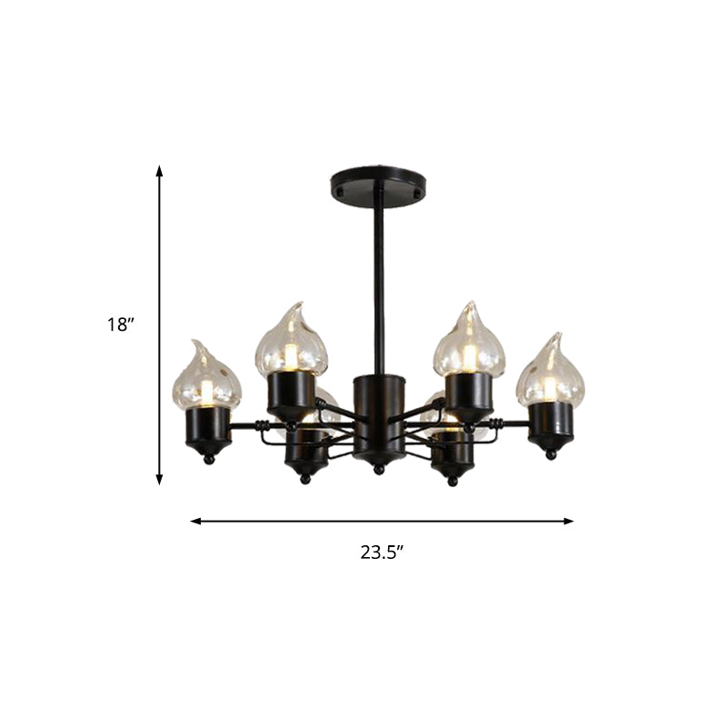 Candle Clear Glass Chandelier Lighting Traditional 3/6/8 Lights Living Room Pendant Lighting in Black Clearhalo 'Ceiling Lights' 'Chandeliers' 'Glass shade' 'Glass' Lighting' 206802
