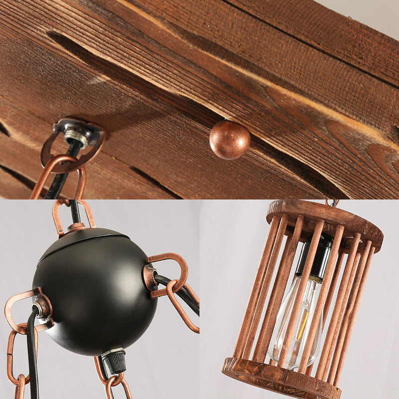 1 Light Cylinder Pendant Lighting Factory Black Wooden Hanging Light Fixture with Frame and Chain Clearhalo 'Ceiling Lights' 'Industrial Pendants' 'Industrial' 'Middle Century Pendants' 'Pendant Lights' 'Pendants' 'Tiffany' Lighting' 206816