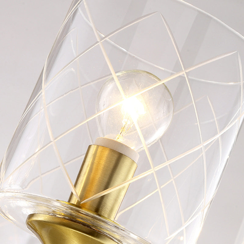 Cylinder Living Room Ceiling Chandelier Traditional Clear Glass 6/8 Light Brass Hanging Fixture Clearhalo 'Ceiling Lights' 'Chandeliers' 'Glass shade' 'Glass' Lighting' 206821