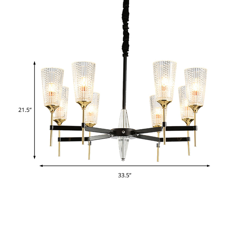 Clear 6/8 Lights Pendant Chandelier Traditional Textured Glass Cone Hanging Light for Living Room Clearhalo 'Ceiling Lights' 'Chandeliers' 'Glass shade' 'Glass' Lighting' 206854