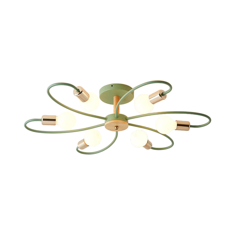 Sputnik Semi Flush Lamp Contemporary Metal 3/6/8 Lights Grey/Green Semi Flush Mount Ceiling Fixture with Curved Arm Clearhalo 'Ceiling Lights' 'Close To Ceiling Lights' 'Close to ceiling' 'Semi-flushmount' Lighting' 206921