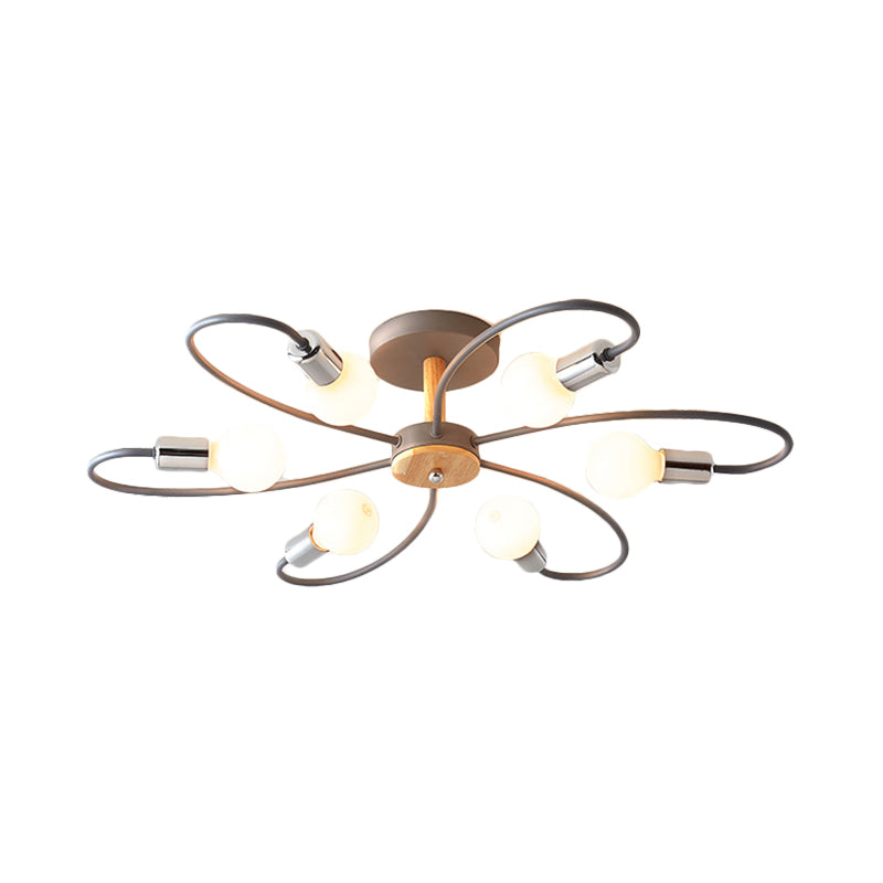 Sputnik Semi Flush Lamp Contemporary Metal 3/6/8 Lights Grey/Green Semi Flush Mount Ceiling Fixture with Curved Arm Clearhalo 'Ceiling Lights' 'Close To Ceiling Lights' 'Close to ceiling' 'Semi-flushmount' Lighting' 206931