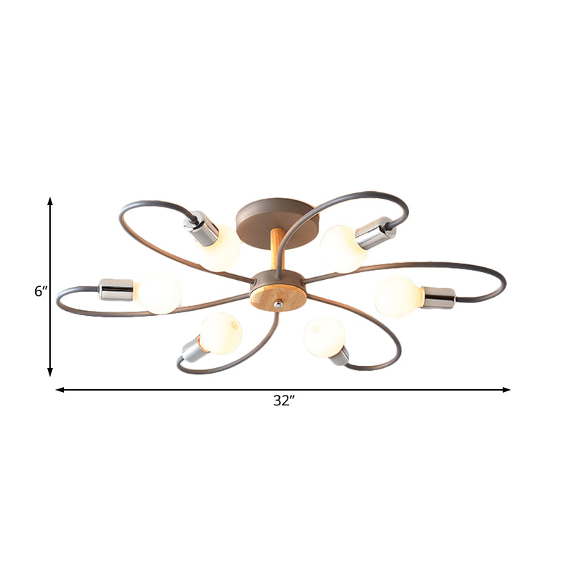 Sputnik Semi Flush Lamp Contemporary Metal 3/6/8 Lights Grey/Green Semi Flush Mount Ceiling Fixture with Curved Arm Clearhalo 'Ceiling Lights' 'Close To Ceiling Lights' 'Close to ceiling' 'Semi-flushmount' Lighting' 206932
