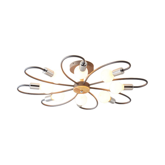 Sputnik Semi Flush Lamp Contemporary Metal 3/6/8 Lights Grey/Green Semi Flush Mount Ceiling Fixture with Curved Arm Clearhalo 'Ceiling Lights' 'Close To Ceiling Lights' 'Close to ceiling' 'Semi-flushmount' Lighting' 206935