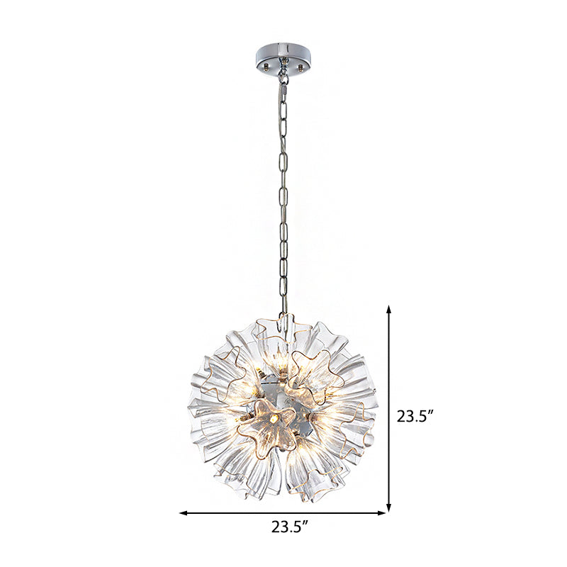 Sputnik Chandelier Lamp Modern Clear Glass LED Living Room Hanging Ceiling Light in Silver, 16"/23.5" Wide Clearhalo 'Ceiling Lights' 'Chandeliers' 'Close To Ceiling Lights' 'Glass shade' 'Glass' 'Modern Chandeliers' 'Modern' Lighting' 206943