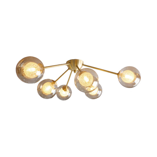 Modern Global Semi Flush Mount Clear/Amber/Smoke Glass 3/6 Lights Led Bedroom Semi Flush Mount Light Fixture in Gold Clearhalo 'Ceiling Lights' 'Close To Ceiling Lights' 'Close to ceiling' 'Glass shade' 'Glass' 'Semi-flushmount' Lighting' 206999