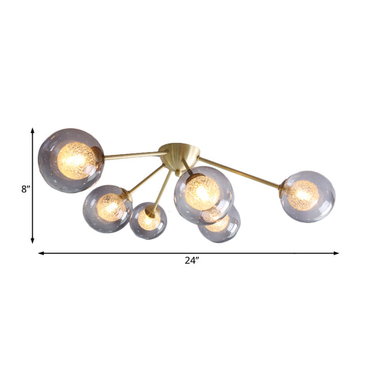Modern Global Semi Flush Mount Clear/Amber/Smoke Glass 3/6 Lights Led Bedroom Semi Flush Mount Light Fixture in Gold Clearhalo 'Ceiling Lights' 'Close To Ceiling Lights' 'Close to ceiling' 'Glass shade' 'Glass' 'Semi-flushmount' Lighting' 207007