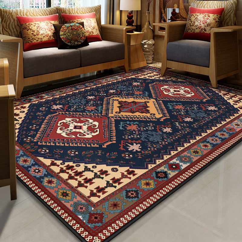 Resplendent Multicolor Floral Rug Synthetics Moroccan Carpet Washable Pet Friendly Anti-Slip Rug for Room Navy Clearhalo 'Area Rug' 'Moroccan' 'Rugs' Rug' 2070114