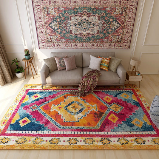 Colorful Moroccan Style Rug Polyester Geometric Patterned Carpet Anti-Slip Backing Machine Washable Stain Resistant Rug for Indoor Clearhalo 'Area Rug' 'Moroccan' 'Rugs' Rug' 2070125