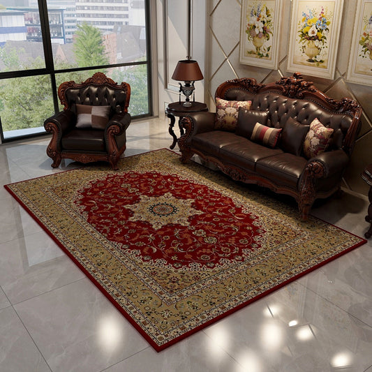 Oriental Floral Frame Rug Dark Color Polypropylene Rug Machine Washable Anti-Slip Backing Stain Resistant Area Carpet for Family Room Red Clearhalo 'Area Rug' 'Moroccan' 'Rugs' Rug' 2070164
